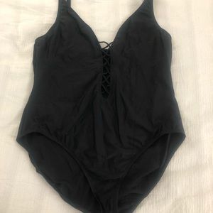 Black deep neck criss cross one piece